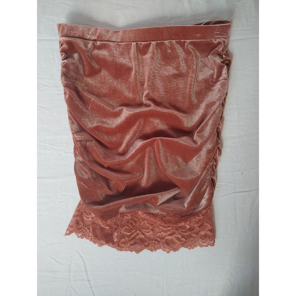 Vintage DeadStock Privy Mauve Velvet Lace Scrunch Skirt Size L Y2K Fairy Grunge